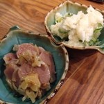 一保° - H.27.4.8.夜 つきだしはポテトサラダと砂ずりの胡麻塩あえ