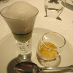 レフェルヴェソンス - 27年4月　グリーンアスパラガス、桜海老、アオヤギ、アーモンドを2口で