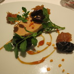 レフェルヴェソンス - 27年4月～暖かくなってきた～フォアグラのナチュラルと新玉葱のコンフィ、マスカットベイリーA、クレソン、しょっつるのキャラメルとせとかの皮