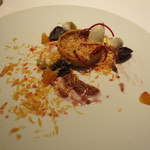 レフェルヴェソンス - 27年4月　爛漫と～あたたかいショコラのタルト、マスタードのソースとクレームシャンティ、ロングビーツ、ブラッドオレンジとヴァニラアイスクリーム