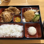 お食事処 幹 - プレートランチ　生姜焼き＋アジフライ（650円）