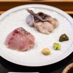 Sushi Jube - June 2026 – Lightly Vinegared Horse Mackerel from Fukui, Noto Sea Clam, Clam Liver Paste, Fresh Wasabi, Grated Ginger