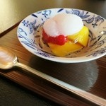 招福樓 - (水菓子)マンゴーと苺のゼリー寄せ、コアントローのシャーベット添え
