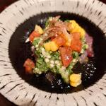 越後一会 十郎 - 季節野菜と鮮魚の土佐酢和え（鯵とナス）