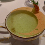 モナリザ - ２０１５年３月　桜海老のビスクとタケノコのプリン。クレソンと緑茶のカプチーノ