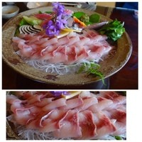 飴源 - 鯉の洗いとせごし、新鮮野菜。
