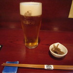 銀蕎麦 國定 - 生ビール・お通し（2015/4）