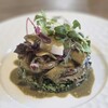 TROMPETTE - アワビの肝ソース、春菊のクスクス、剣先イカ、バイ貝