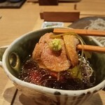 手打そば風來蕎 - 鴨に山葵!!　鉄板です。鴨→日本酒→蕎麦→∞
