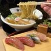 鮨とラーメン うおがしや - 赤酢握り鮨5貫 ＋ 追いかつおラーメン