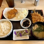 かつ庵 - 料理写真:国産ささみかつ朝食（ご飯並盛り）とアジフライ