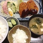 矢久羅食堂 - A定食(ミンチカツ・生野菜・山芋)620円