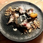 Prés de L'AS - ◉イサキの炙り茄子とカシューナッツ
      タップナードとかほちゃのピューレ添え