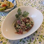 平瀬 - 鮪の味噌和え、麹味噌、茗荷、紫蘇、生姜。