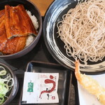 ゆで太郎 - 料理写真:満腹一尾うな丼セット(冷そば)+海老天