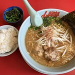 ラーメン山岡家 - 料理写真:豚バラなんこつラーメン(背脂変更・ホウレンソウ別添え)&半ライス