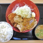 かつや - 料理写真:大判生姜焼きとチキンカツの合い盛り定食(トリプル)(ご飯大盛り)