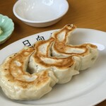 青竹手打ラーメン 日向屋 - 野菜たっぷりの餃子。いつも1個で十分なのだけどもう1個食べられたかも。