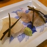 はま秀焼酎茶屋 - ヒラメ昆布じめ、ふぐ昆布じめ