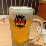 炭火と串焼きと肴 原価酒場 イロ鶏ドリ - サッポロ黒ラベル生ビール　2