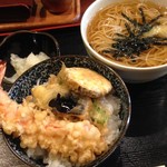 Azabu Hoteiya - 揚げたて大海老天丼と温かい蕎麦