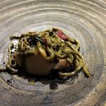 フロリレージュ - 風土 海藻とアワビの肝を練り込んだパスタ、炭火焼きの筍とアワビ。磯の香りを全身にまとった豊かな味わい！