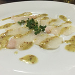 蒼屋 - 150418 天然平目のカルパッチョ大葉とマアスタードのソース