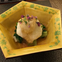 日本料理 晴山 - 2015/3 2015/3 先付け・・・春野菜とホタテの山かけ 鶉の半熟卵乗せ