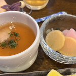 芦野温泉 - 茶碗蒸し、漬物