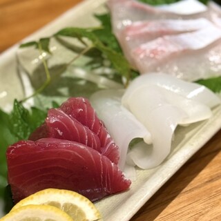 さかなと地酒 KOMA - 料理写真:・本日のお造り盛り合わせ 5種 1,850円/税抜
(かつお、するめいか、ひらまさ、あこう、活ひらめ)