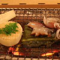 ホタルイカの炭火焼き・朝堀り筍