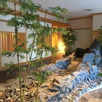 日本海 - 店内のお庭にも朝日がさして輝いて見えます