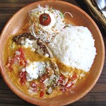 びっくりドンキー - 料理写真:ガーリック香るトマトクリームバーグディッシュ(ハンバーグL;大盛ライス)