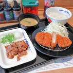 松のや - 料理写真:大麦豚”ロースカツ定食、カルビ焼肉