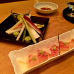 Dassaibanijuusan - お野菜の酒粕ディップと鯛の昆布締め