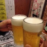 海鮮料理 吾作どん  - H.27.4.22.夜 生ビール518円 vs 生ビール 518円