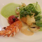 聖ヨゼフ館 - 伊勢海老の洋風天ぷらと　かわいい野菜たち　クレソンのサラダとクレソンのカプチーノ