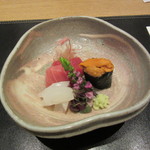 新宿割烹 中嶋 - お造り　(マグロ・スミイカ・雲丹のお寿司）