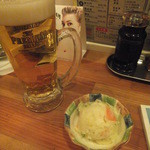 立ち飲み処ここ - ビール＆ポテトサラダの500円セット(2015.4.25)