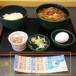 ゆで太郎 - 朝定食セット 納豆（かけそば、ご飯、納豆、玉子） 330円