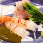 魚菜料理 縄屋 - お造り(平目、鬼海老、あまどころ)
