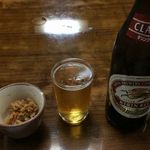 ほたて - ビール。切干大根がついてきました。