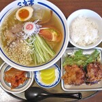 三宝亭 - 料理写真:エソだし冷やしらーめん & キムチ & 若鶏の唐揚げセット