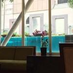 Peninsula.Excelsior Hotel - ロビーから 室内プールが 丸見え w