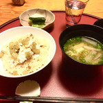 なかむら - 土鍋で炊いた鯛めし。蕗の食感。