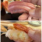 的野水産 - 上 本まぐろトロ
下 赤海老