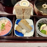 かどや - 伊予の郷土料理3品(左から、ふくめん・宇和島じゃこ天・フカ湯ざらし)