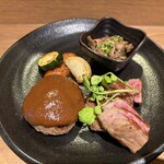 鉄板焼 九九 - ランチセット　黒毛和牛ランプステーキ(100g)、ミニ和牛ハンバーグ(100g)