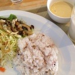 Sezon Deri Kafe - 鶏肉サラダとサーモンパリパリ野菜サラダの組み合わせ、ライス。