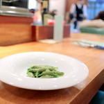 手打ちパスタ 富士の西村製茶のお茶を練り込んだガルガネッリ ハマグリソース '15 3月上旬